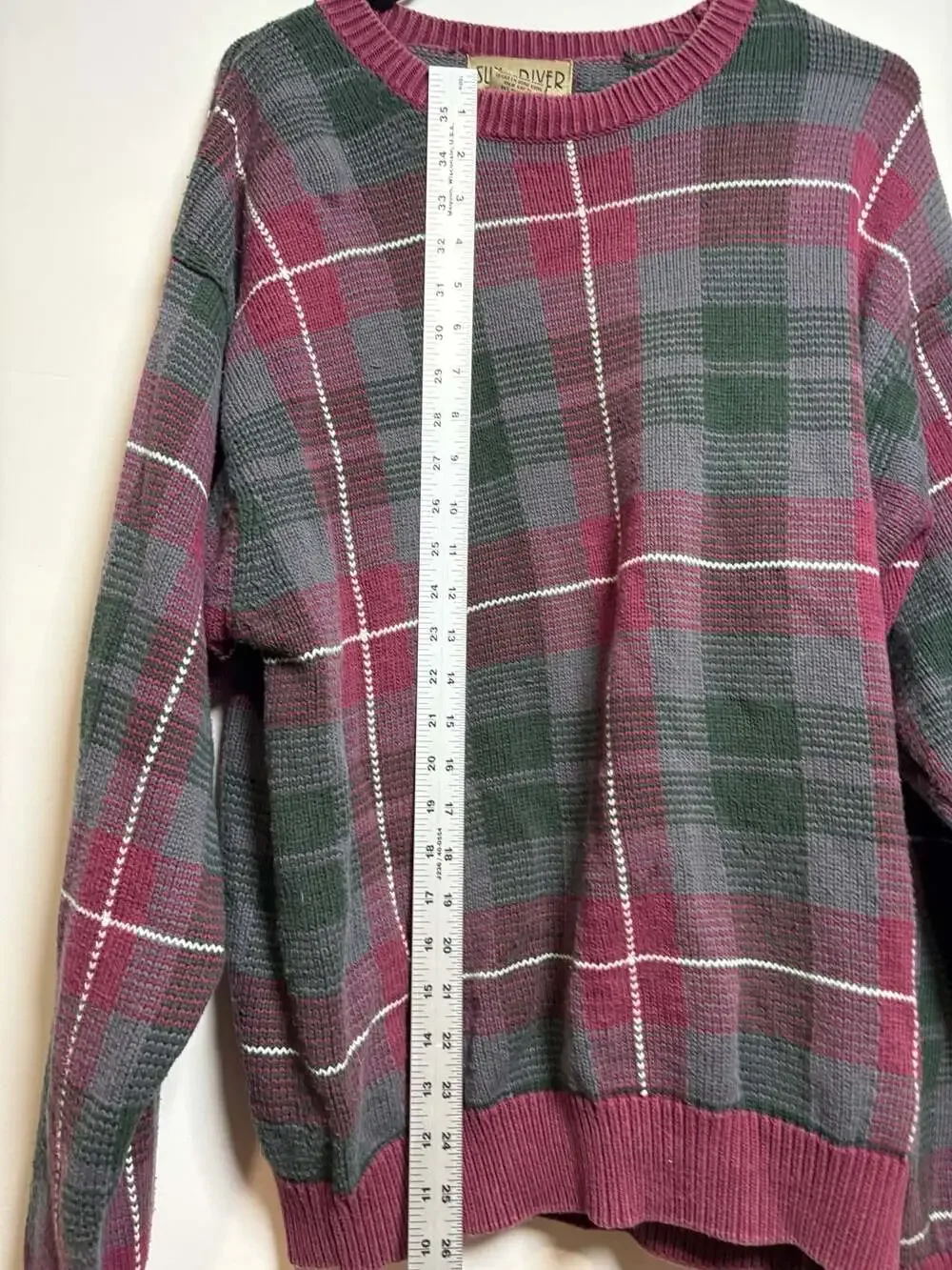 Vintage Sun River Clothing Co Plaid Knit Crew Neck Men's Medium Pullover Sweater